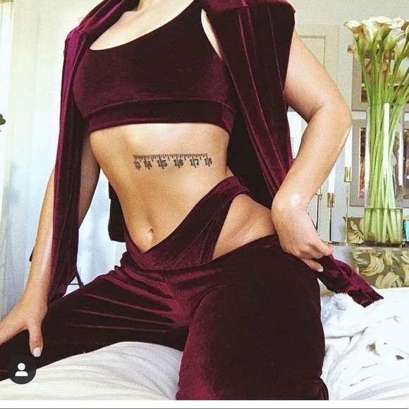 Laina Rauma SET Small top bottom maroon velour loungesuit leisure suit club bed - Picture 5 of 16